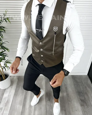 Vesta barbati eleganta slim fit maro inchis V63  P19-5.1