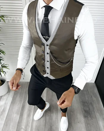 Vesta barbati eleganta slim fit maro V44  i6-5.3