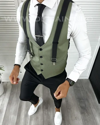 Vesta barbati eleganta slim fit verde V23 P19-3.3