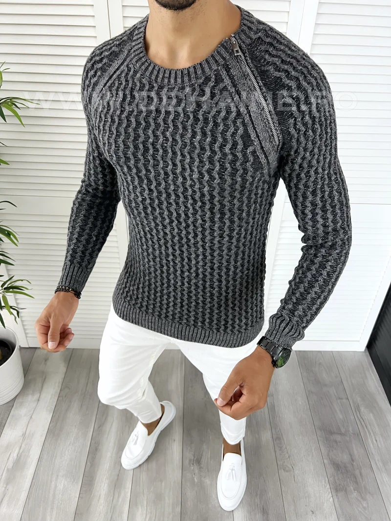 Pulover barbati gros slim fit gri T3711 P20-5.2