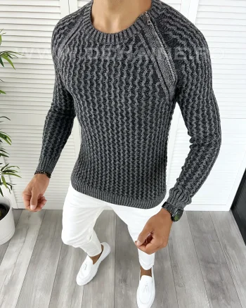 Pulover barbati gros slim fit gri T3711 P20-5.2