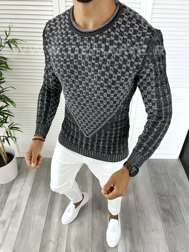 Pulover barbati gros slim fit gri inchis T3620 i18-4
