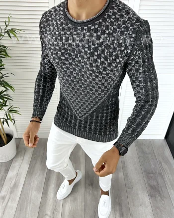 Pulover barbati gros slim fit gri inchis T3620 i18-4