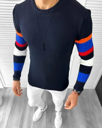 Pulover barbati gros slim fit bleumarin T3588 Y10