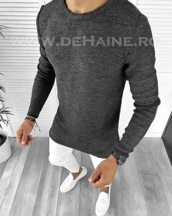Pulover barbati gros slim fit gri inchis T3652 105-1