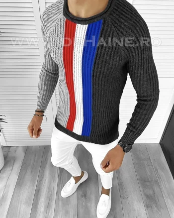 Pulover barbati gros slim fit gri T3578 107-3 U2-3