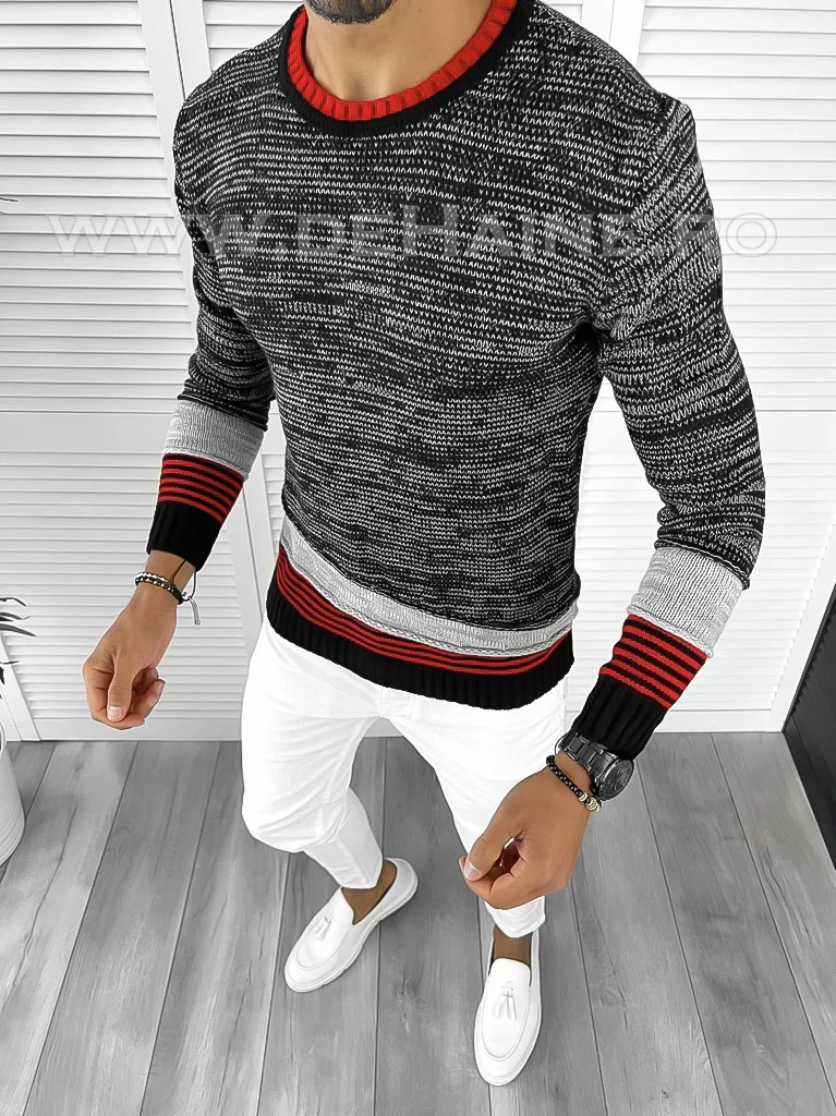 Pulover barbati gros slim fit negru  T3616 U4-3