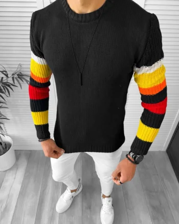 Pulover barbati gros slim fit negru T3588 109 U3-2 / 104-1 E~