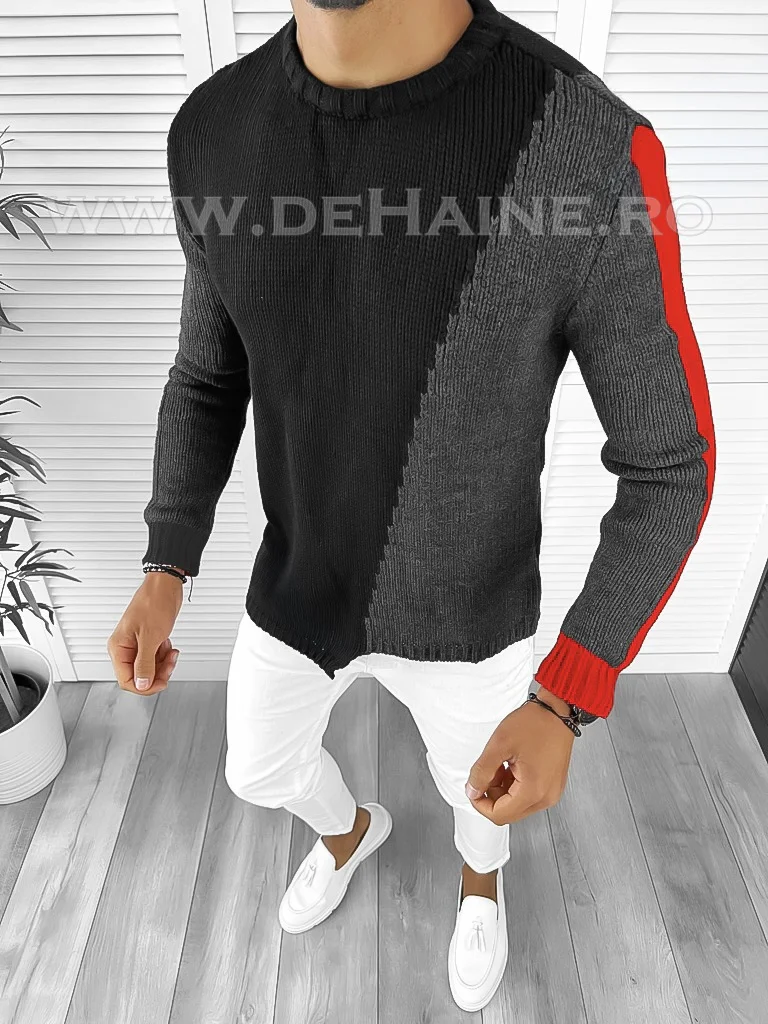 Pulover barbati gros slim fit negru T3619 95-5