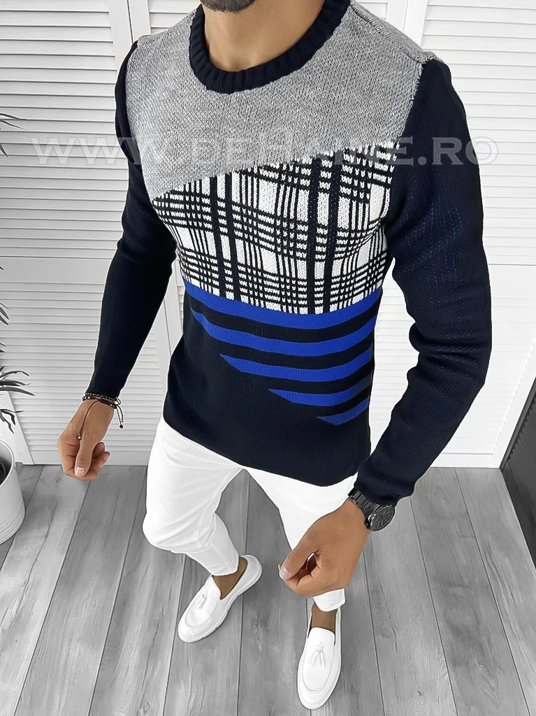 Pulover barbati gros slim fit bleumarin T3625 i12-4