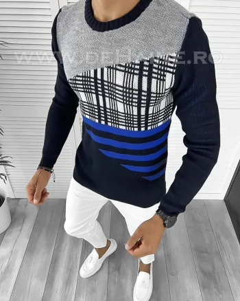 Pulover barbati gros slim fit bleumarin T3625 i12-4