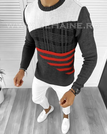 Pulover barbati gros slim fit gri inchis T3625 96-2.1