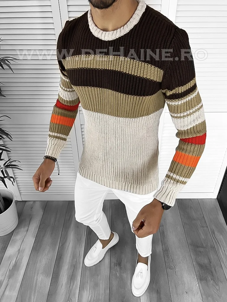 Pulover barbati gros slim fit bej T3576 O3-1.1