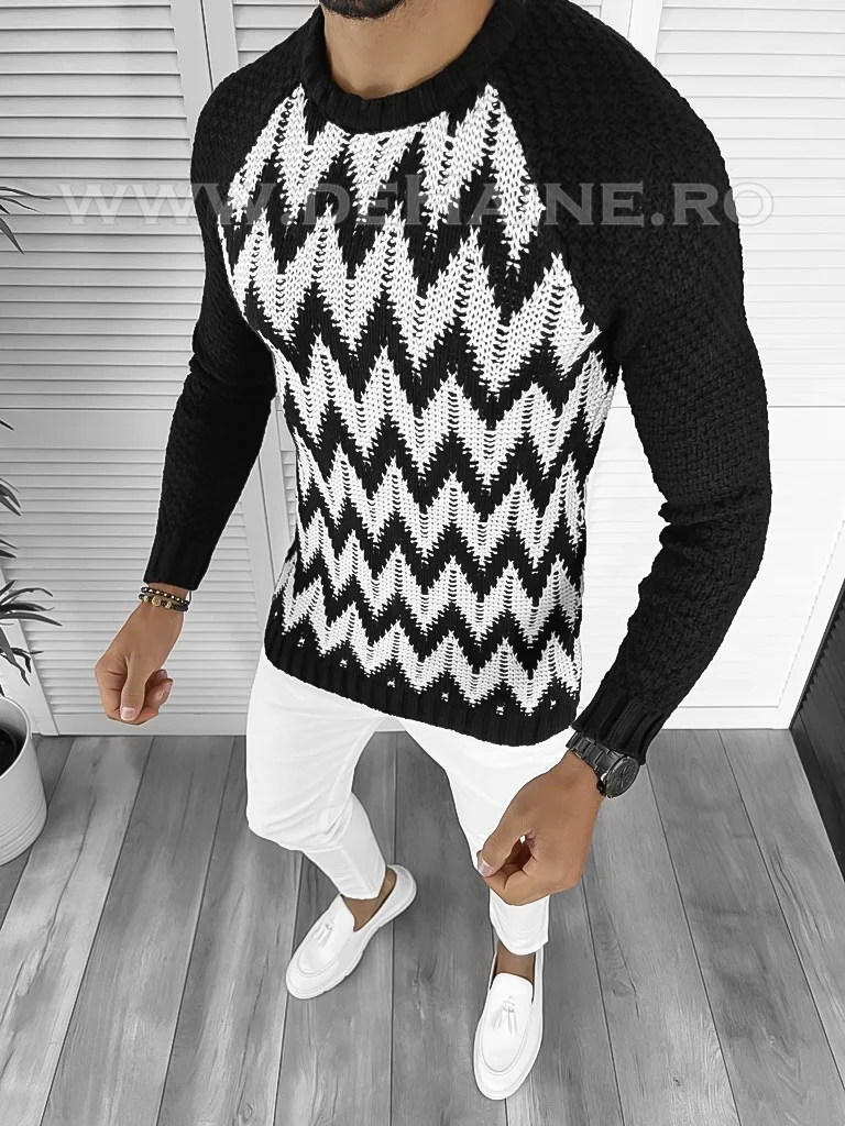 Pulover barbati gros slim fit negru T3613 W10-3