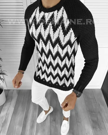 Pulover barbati gros slim fit negru T3613 W10-3