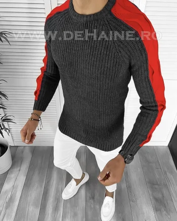 Pulover barbati gros slim fit gri inchis T3586 i13-3.1
