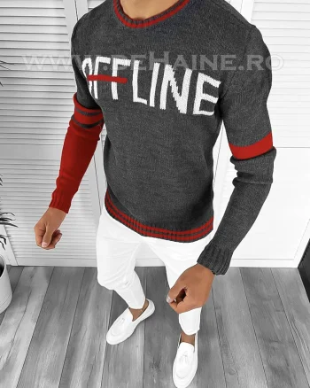 Pulover barbati gros slim fit gri ZR T3609 I4-5