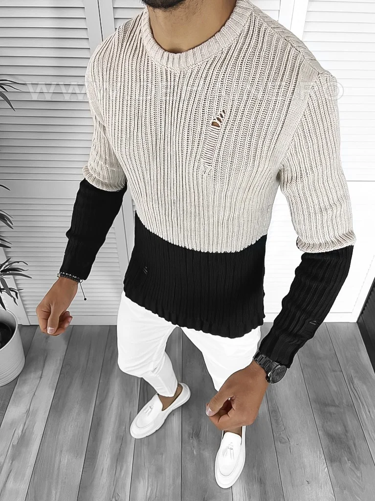 Pulover barbati gros slim fit negru T3577 89-4.3