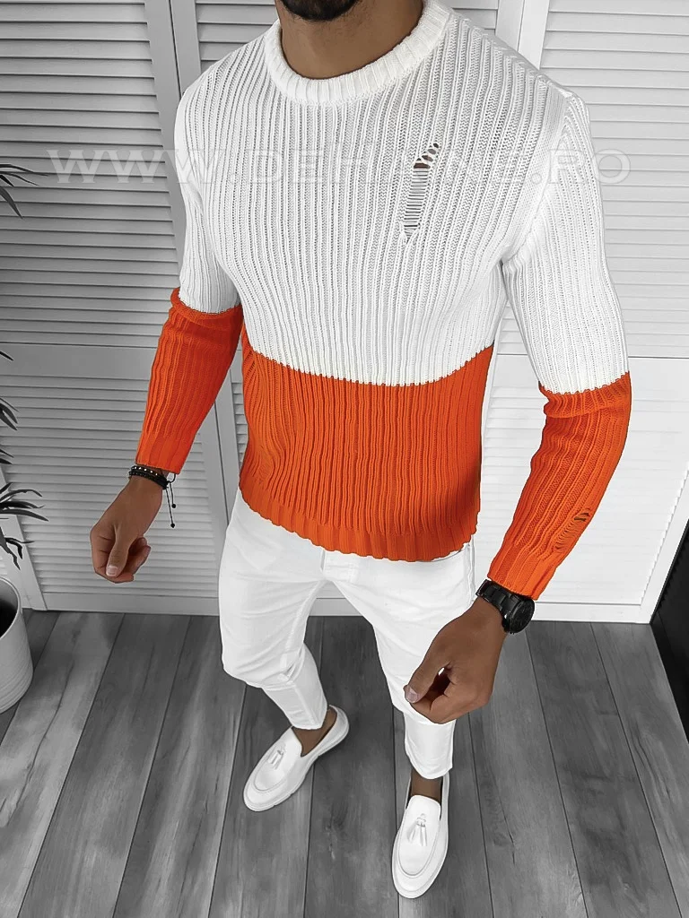 Pulover barbati gros slim fit portocaliu T3577 17-1.2