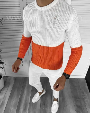 Pulover barbati gros slim fit portocaliu T3577 17-1.2