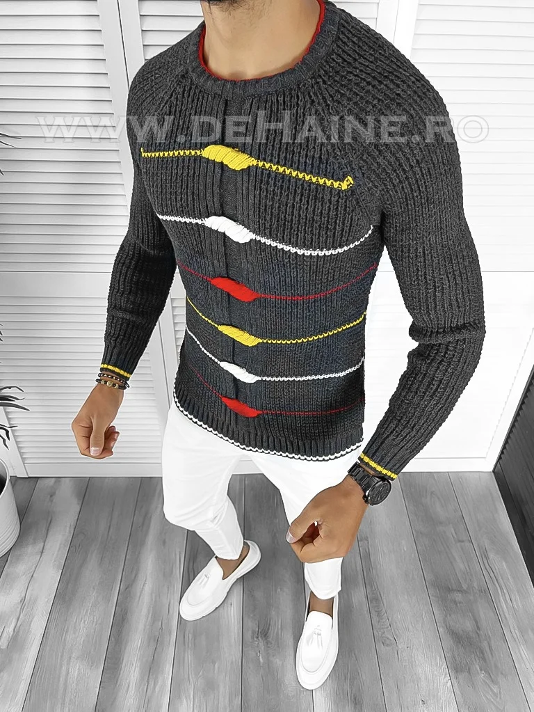 Pulover barbati gros gri slim fit T3587 P18-3.1