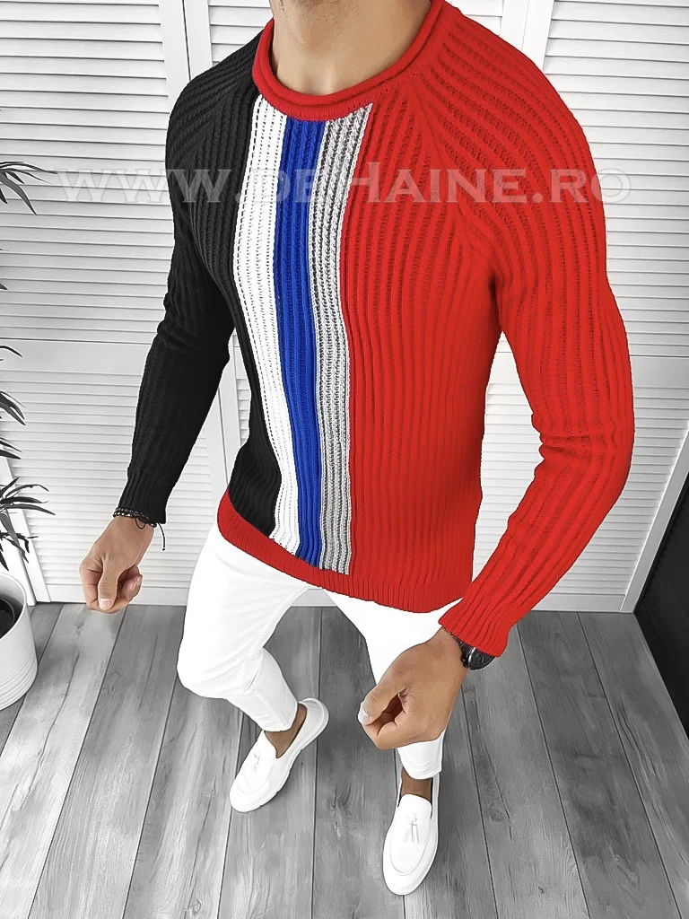 Pulover barbati gros slim fit rosu T3578 i10-7 U1-2