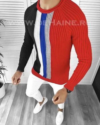 Pulover barbati gros slim fit rosu T3578 i10-7 U1-2
