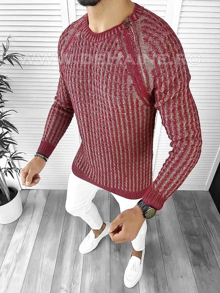 Pulover barbati gros slim fit bordo T3711 I12