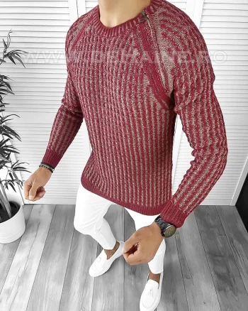 Pulover barbati gros slim fit bordo T3711 I12