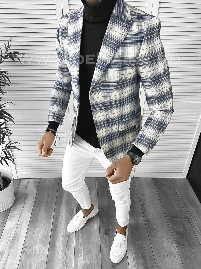 Sacou barbati slim fit in carouri B9745 15-3.1