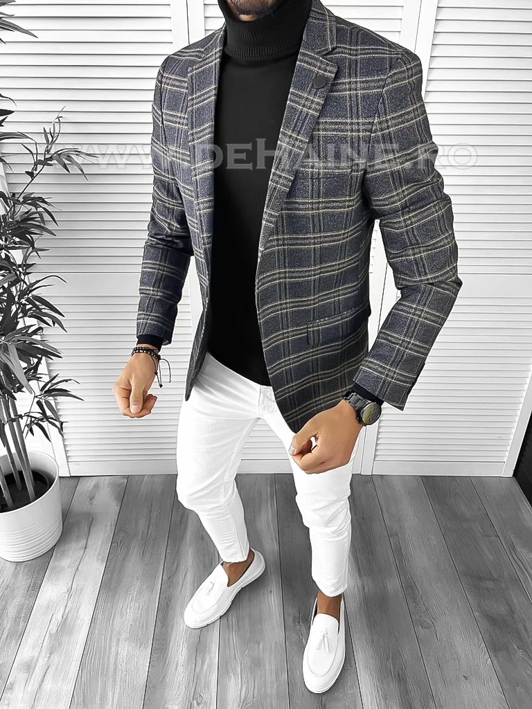 Sacou barbati slim fit in carouri B9746 P18-3.2