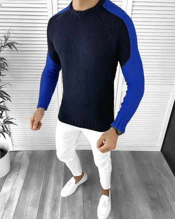 Pulover barbati gros slim fit bleumarin T3594 k20