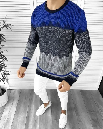 Pulover barbati gros slim fit bleumarin ZR T3626 106-4