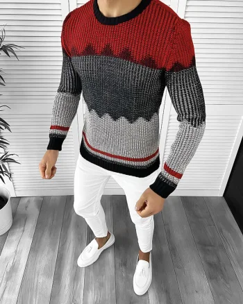 Pulover barbati gros slim fit rosu T3626 i9-5*