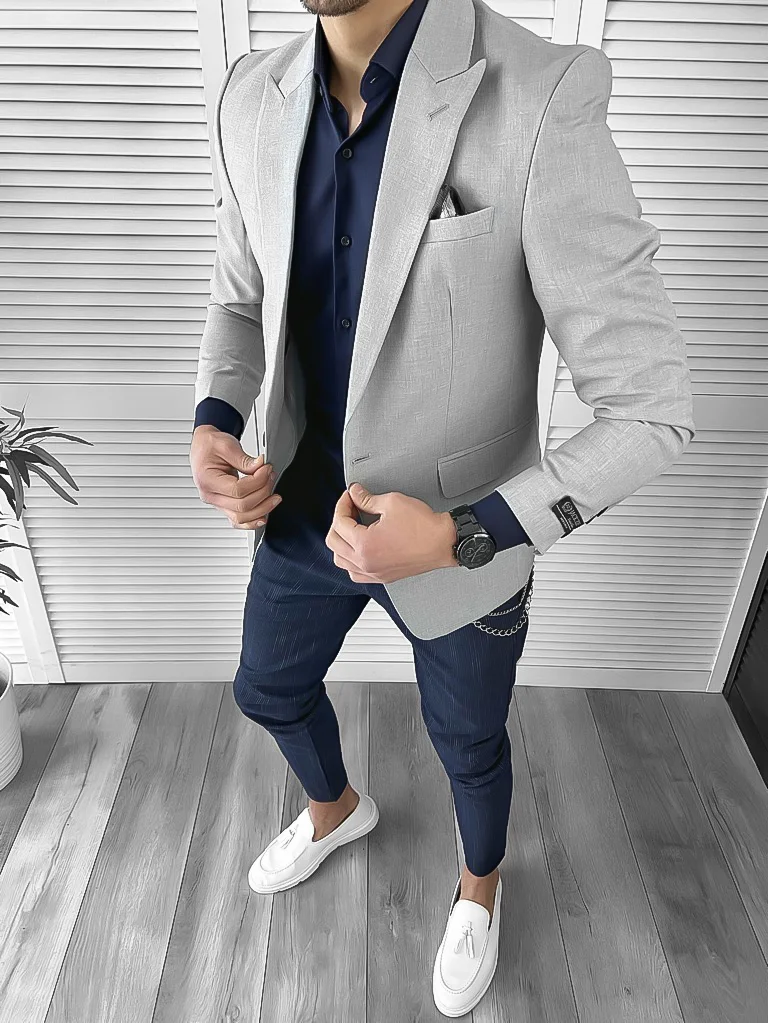 Sacou barbati slim fit  gri - vernil 10121 2-4.3