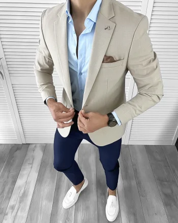 Sacou barbati slim fit bej 876 Y7-4