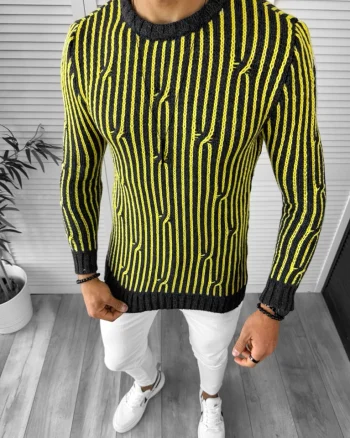 Pulover barbati gros slim fit gri inchis T3575 102-2