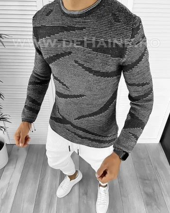 Pulover barbati gros gri slim fit T3617 i12-2