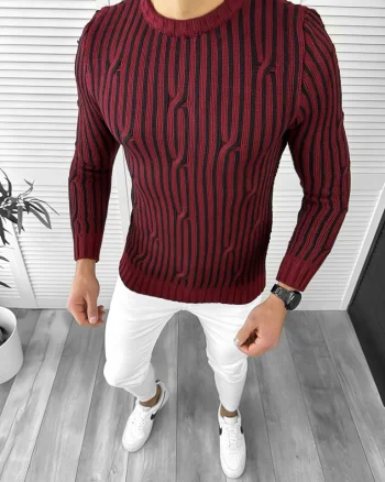 Pulover barbati gros slim fit grena T3575 I1-4