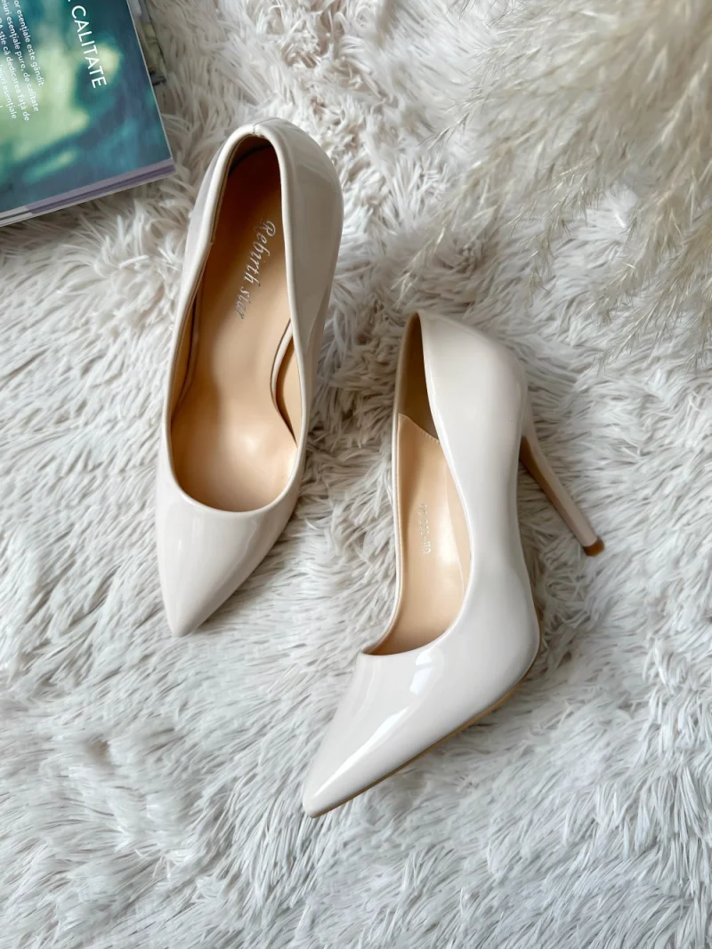 Pantofi eleganti dama  cu toc subtire bej GH105 N7-3