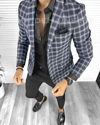 Sacou barbati slim fit in carouri B8304 P19-3.2