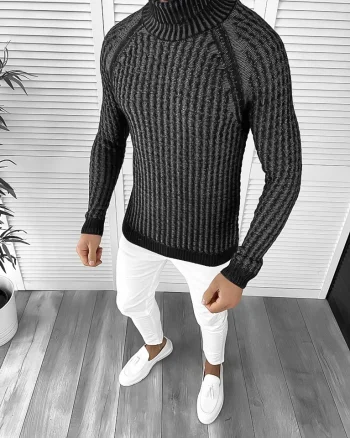 Pulover barbati gros slim fit negru T3712 i6-4.3