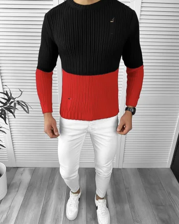 Pulover barbati gros slim fit rosu T3577   i12-1
