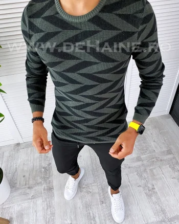 Pulover barbati gros kaki slim fit T3704 15-4.3
