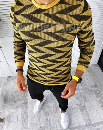 Pulover barbati gros mustar slim fit T3704 13-5.1