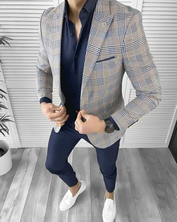 Sacou barbati slim fit albastru 732 I9-3