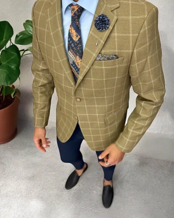 Sacou barbati slim fit   maro in carouri 3259 27-2