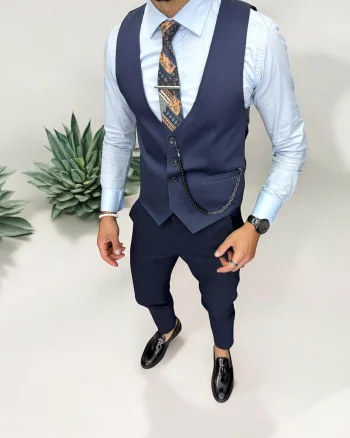Vesta barbati eleganta slim fit  albastra  13270