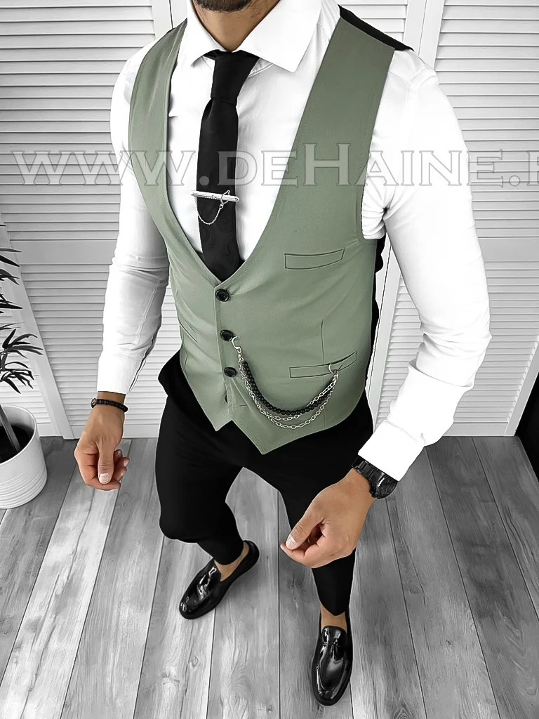 Vesta barbati eleganta slim fit verde B806 P20-5.1
