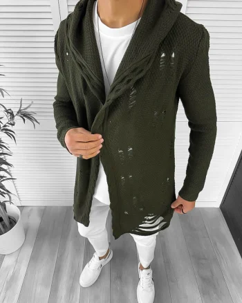 Cardigan barbati kaki cu gluga slim fit ZR T3559  S2